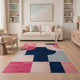 Bold Geometric Pink Navy Area Rug