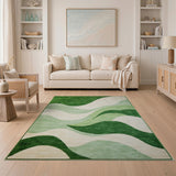 Serene Green Waves Abstract Area Rug