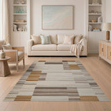 Geometric Modern Brown and Tan Brown Tan Geometric Block Area Rug