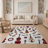 Maroon Violin Folk Instruments Pattern Rug