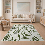 ODIKA Washable Botanical Green Leaf Area Rug - Non-Slip Low Pile Living Room Rug