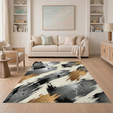 Abstract Gold Brushstroke Area Rug