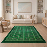Green Grid Geometric Modern Area Rug