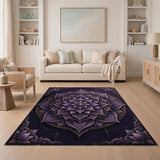 ODIKA Purple and Gold Mandala Washable Area Rug - Low Pile Non-Slip Boho Rug