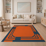 Bold Orange Octagon Geometric Frame Rug