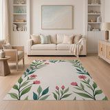 Vintage Pink Floral Leaf Border Rug