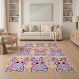Kawaii Pink Bunny Rainbow Kids Area Rug