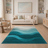 Teal Ombre Wave Abstract Area Rug