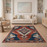 Southwestern Red Blue Geometric Diamond Area Rug