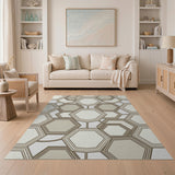 Layered Hexagon Geometric Beige Area Rug