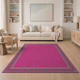 Pink Diamond Lattice Rug with Ornate Border