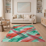 Teal Red Watercolor Abstract Area Rug