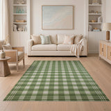 Green Gingham Checkered Rustic Farmhouse Area Rug