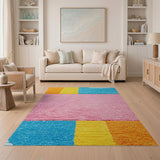 Vibrant Multi-Color Geometric Block Shag Rug