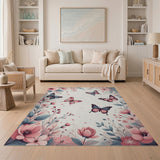 Whimsical Pink Peony Butterfly Floral Rug