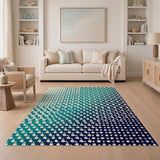 Teal Beige Halftone Geometric Area Rug