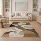 Abstract Wavy Brown Tan Area Rug