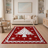 Red Christmas Tree Holiday Area Rug with Snowflakes
