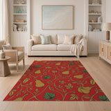 Red Pear Vine Fruit Pattern Area Rug