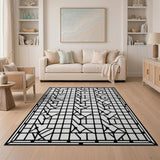 Black White Geometric Line Art Area Rug