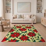 Floral Vintage Red Vibrant Red Poinsettia Floral Area Rug