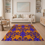 Vibrant Orange Purple Damask Area Rug