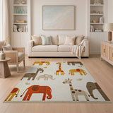 Whimsical Elephants Giraffes Birds Kids Area Rug