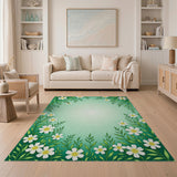 White Daisy Leaf Border Area Rug
