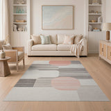 Abstract Geometric Grey Orange Circle Area Rug