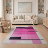 Geometric Modern Bold Pink Black Geometric Area Rug