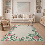 Pink Floral Vine Border Area Rug