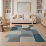 Modern Teal Grey Geometric Area Rug