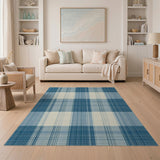 Navy Blue Plaid Geometric Modern Area Rug