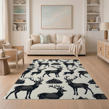 Rustic Deer Cabin Black White Pattern Rug