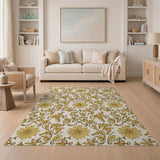 Elegant Gold Sunflower Vine Floral Rug