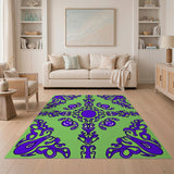 Purple Swirl Tribal Motif Green Area Rug