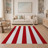 Bold Red and White Vertical Stripe Area Rug