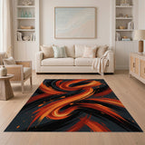 Fiery Orange Swirl Abstract Area Rug
