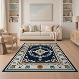 Navy Teal Persian Floral Area Rug