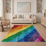 Vibrant Rainbow Diagonal Stripe Woven Area Rug