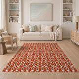 Orange Vibrant Orange Geometric Trellis Area Rug