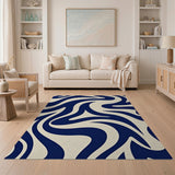 Navy Blue Wavy Abstract Area Rug