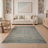 Blue Teal Striped Flatweave Area Rug