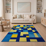 Bold Geometric Yellow Blue Area Rug
