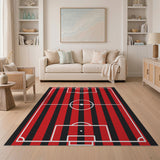 Red Black Striped Soccer Field Area Rug