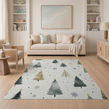 ODIKA Watercolor Christmas Tree Washable Area Rug - Low Pile Non-Slip Holiday Decor