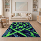 Neon Grid Isometric Cityscape Area Rug