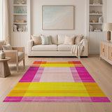 Vibrant Pink Orange Yellow Geometric Plaid Area Rug
