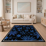 Blue Botanical Leaf Area Rug