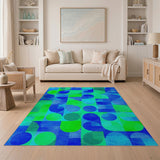 Vibrant Blue Teal Geometric Circle Area Rug